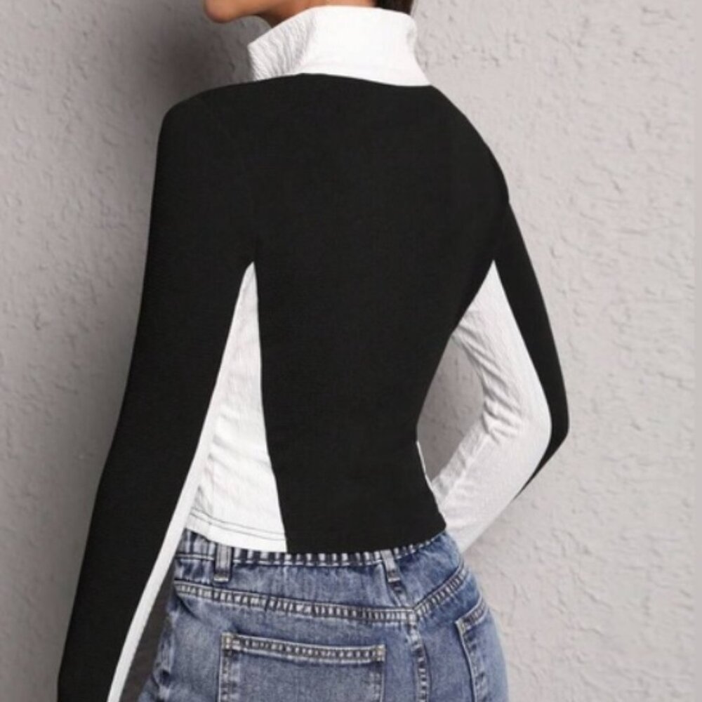 SHEIN EZwear Letter Graphic Two Tone Zip Up Crop Jacket - Small - Picture 3 of 11
